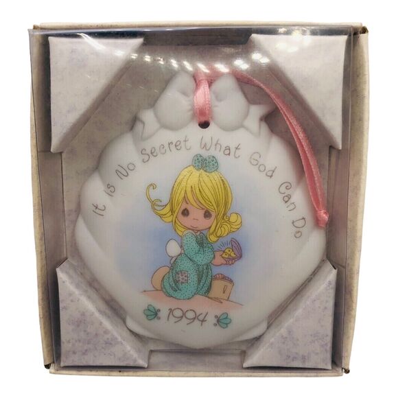 VTG 1994 Precious Moments What God Can Do Ornament Girl Blonde Peals Ocean Beach - Picture 2 of 6